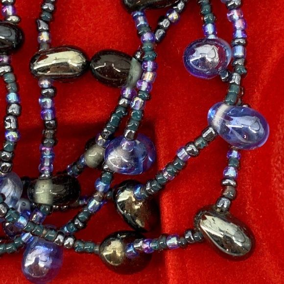 Beaded Necklace Earring Set Faux Lapis Nugget Blue Multi-strand Fashion Lot 0351 - Picture 1 of 13